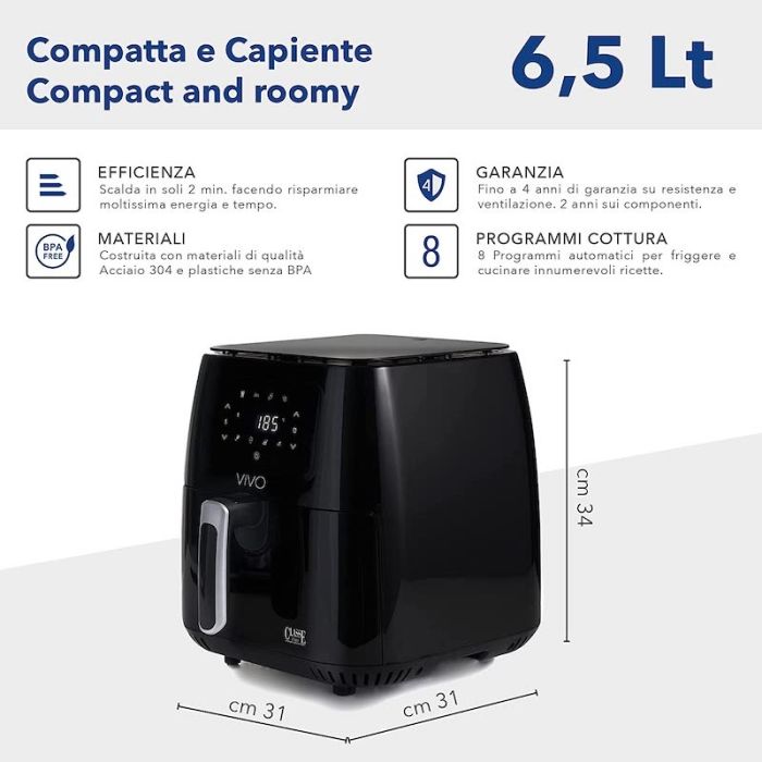 Air Fryer, Friggitrice ad Aria 6,5 litri