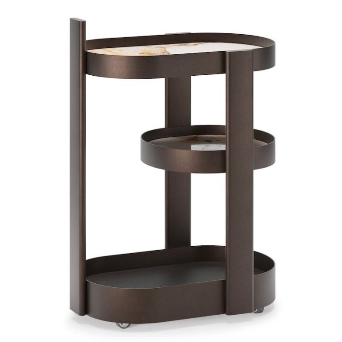 Tonic, Carrello Bar a 3 Livelli in Ceramica e Legno