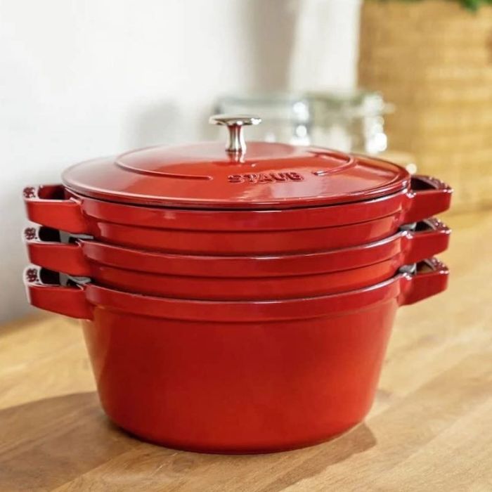 Set di 3 Cocotte Tonde in Ghisa 