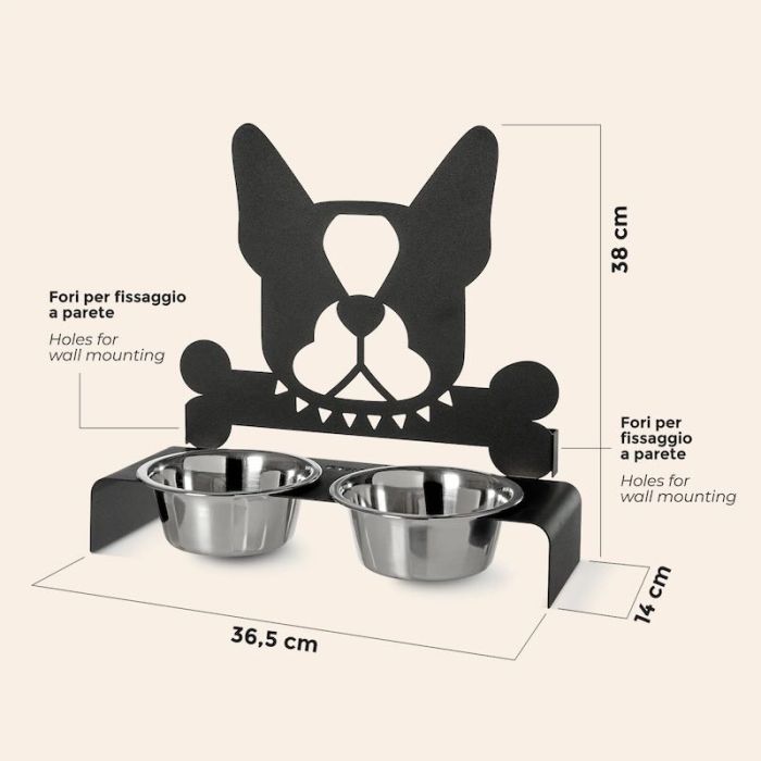 Buddy, Porta Ciotole Cani Nero 38cm