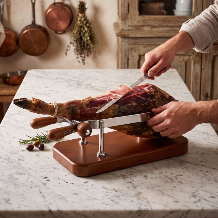 Ferma Prosciutto con base in Legno 45cm