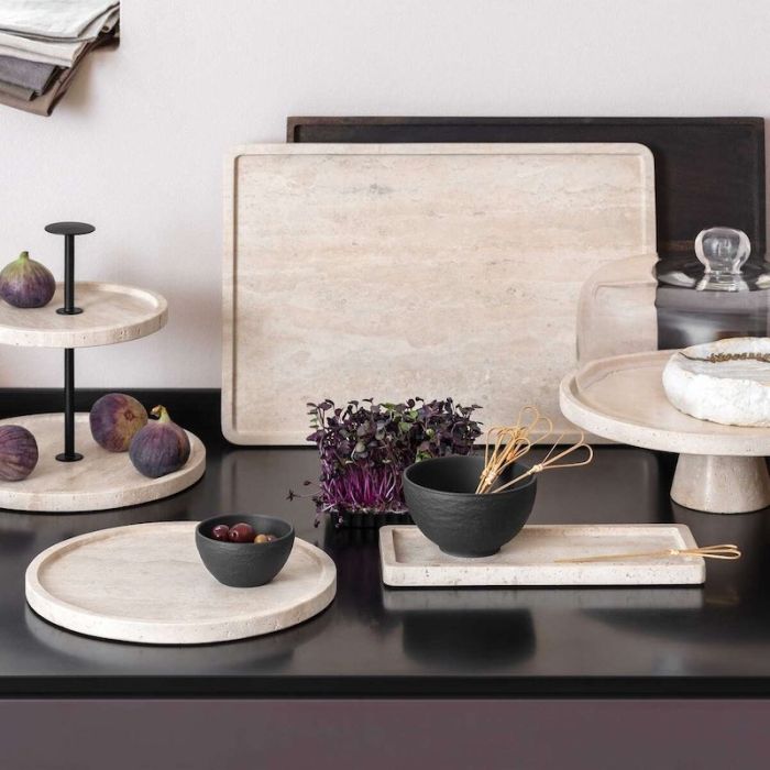 Manufacture Travertine, Piatto Portata su piede 28cm