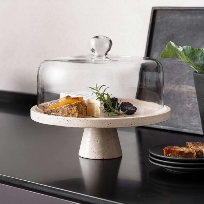 Manufacture Travertine, Piatto Portata su piede 28cm