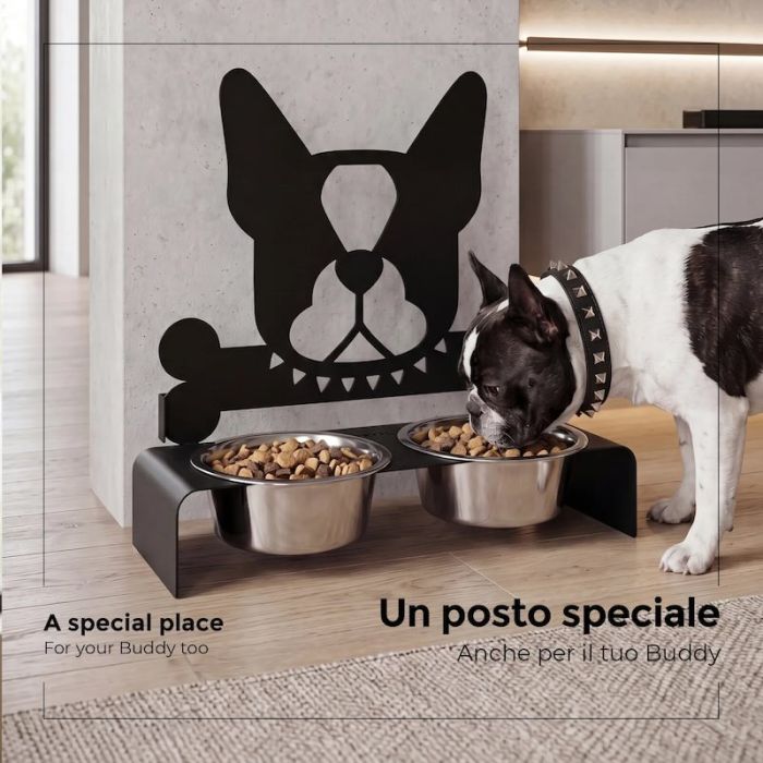 Buddy, Porta Ciotole Cani Nero 38cm