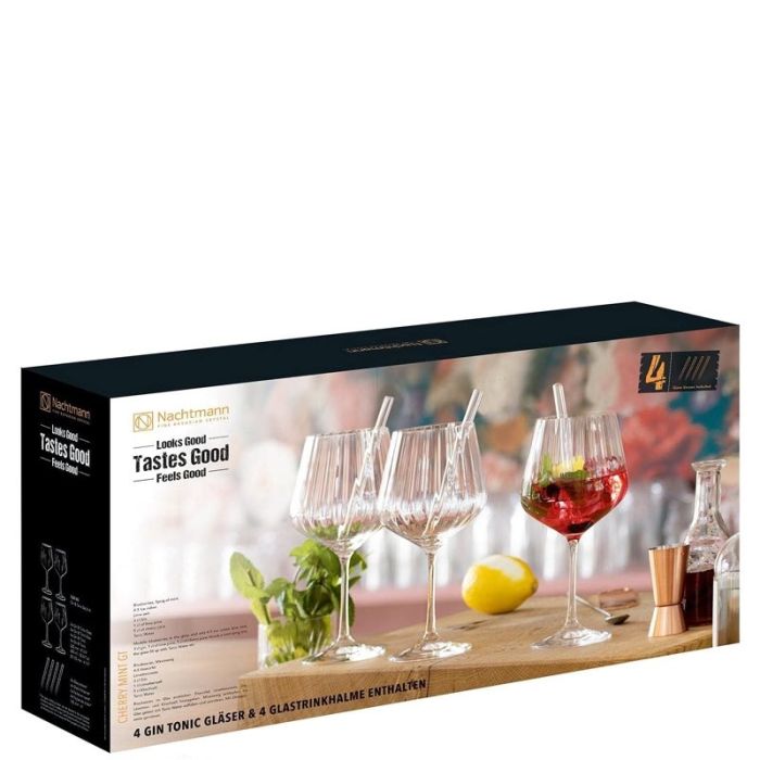 Tastes Good, Set 4 Bicchieri Gin Tonic con cannucce