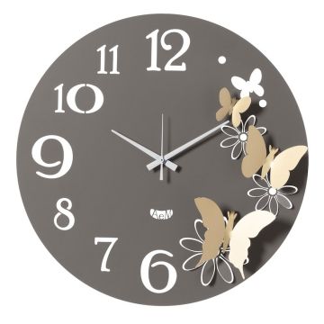 Butterfly Flowers, Orologio Parete 45cm Fango e Oro
