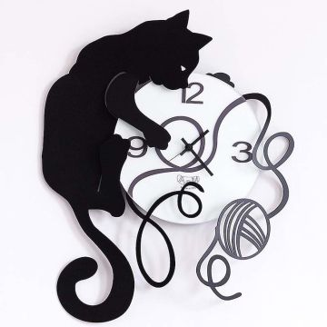 Orologio Gatto con Gomitolo nero