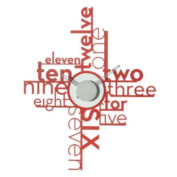 Lettering, Orologio da Muro 66cm Rosso