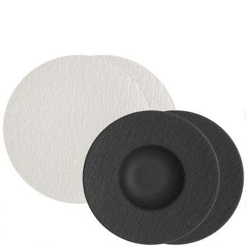 Manufacture Rock, 2 Piatti Pasta Neri + 2 Piatti Gourmet Bianchi