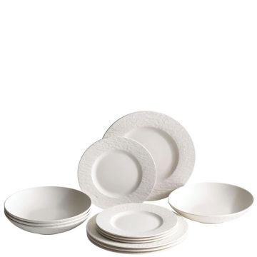 Manufacture Rock Blanc, set 4 Piatti Piani, 4 Dessert e 4 Fondi